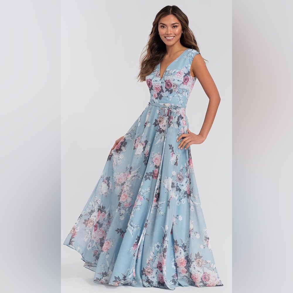 🆕Kleinfeld Long Floral-Print Chiffon A-Line Formal Dress Sz. 8 Retail- $169.00